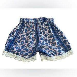 Girls Blue Paisley Shorts with Lace Trim Size 10/12